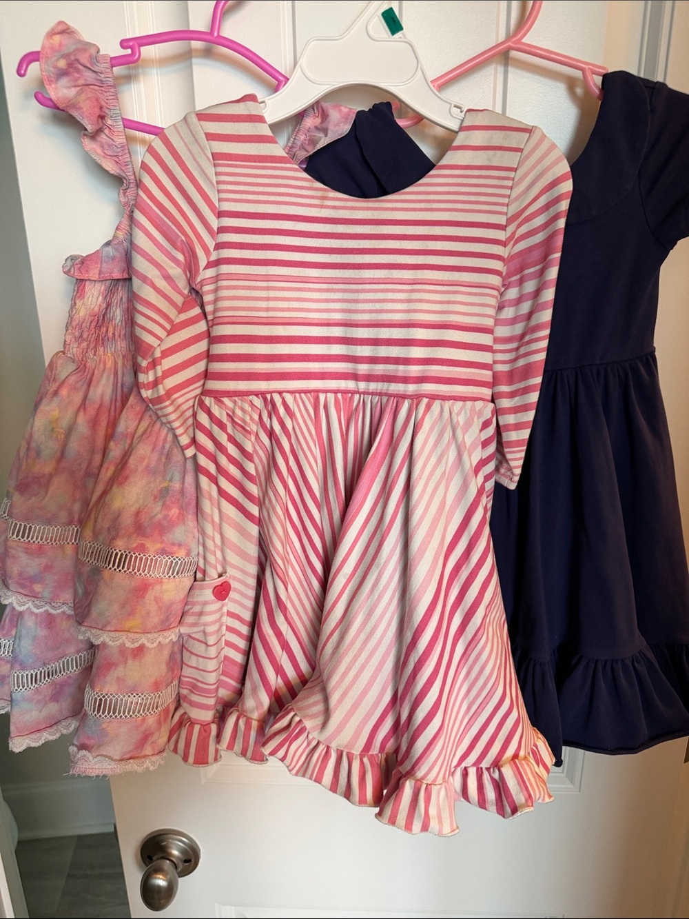 Girls Pink & Cream Striped Twirl Dress - Long Sleeve